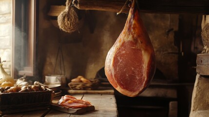 Country Ham Hanging in a Smokehouse