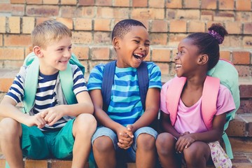 Kids Laughing outside of School