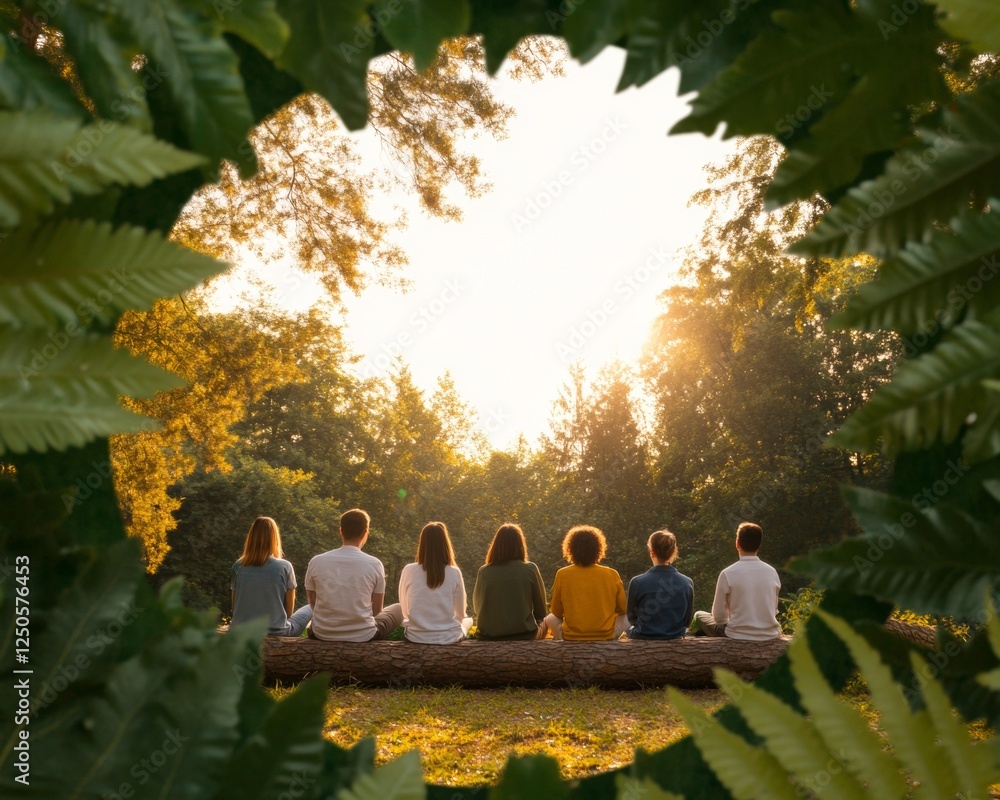 Kids sitting on a log