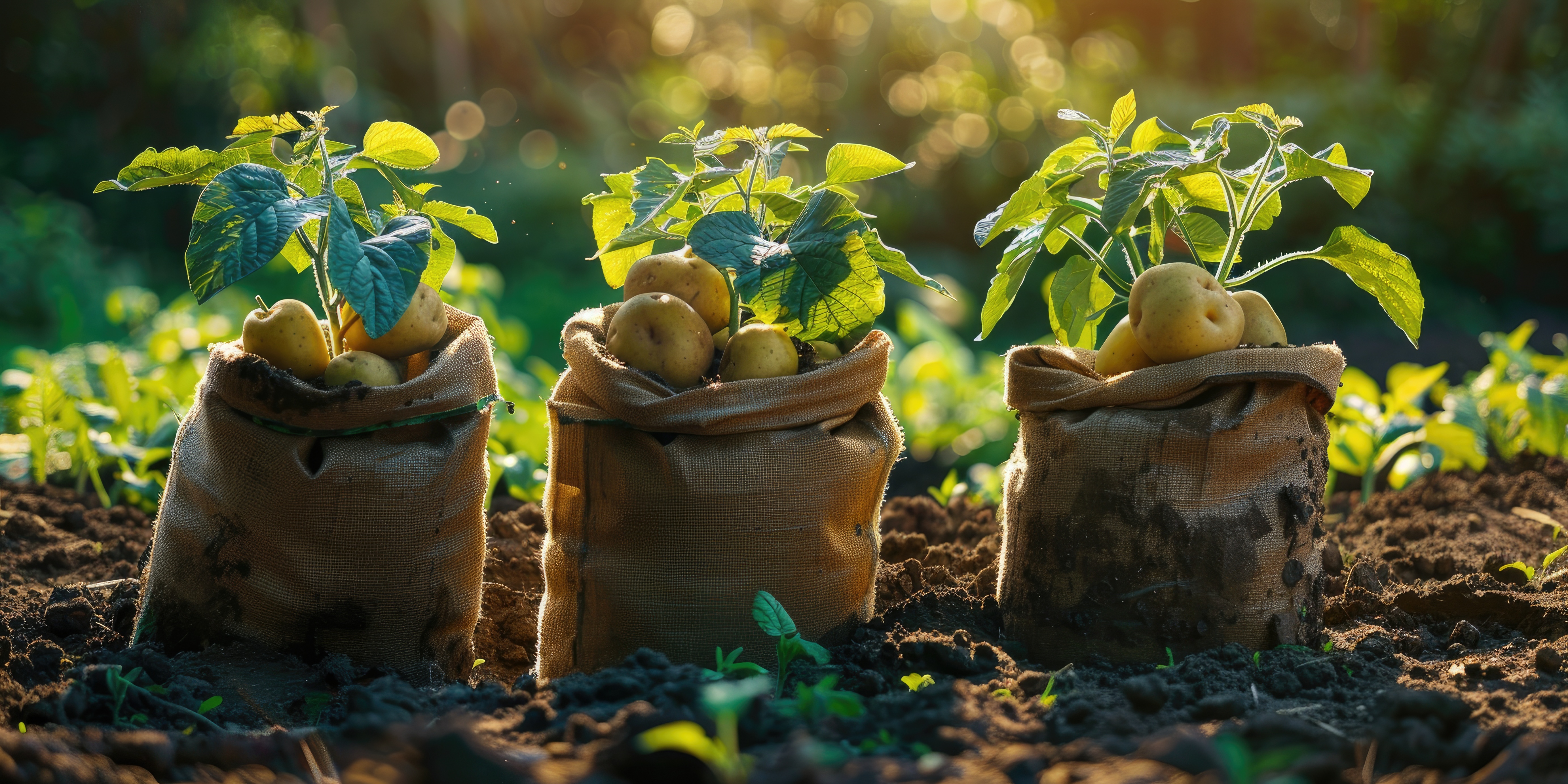 Picture of Potatoes growing out of bags